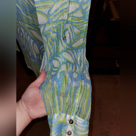 Tropical Sheer Button-Up Blouse - Picture 8 of 12